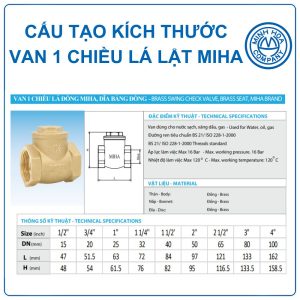 Cấu tạo kích thước Van 1 chiều đồng lá lật Miha