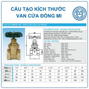 Cấu tạo kích thước Van cửa đồng MI