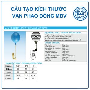 Cấu tạo kích thước Van phao đồng MBV