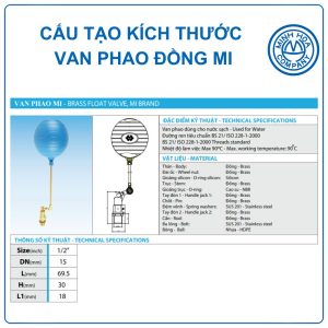 Cấu tạo kích thước Van phao đồng MI