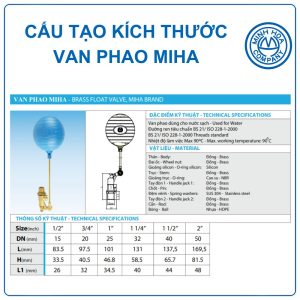 Cấu tạo kích thước Van phao đồng Miha