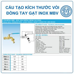 Cấu tạo kích thước Vòi đồng tay gạt inox MBV