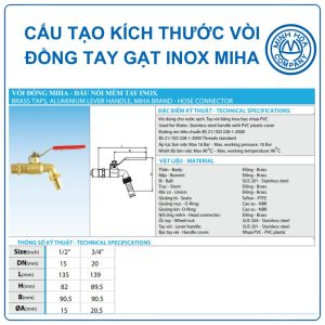 Vòi đồng tay gạt inox Miha DN15