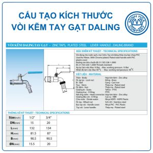 Cấu tạo kích thước Vòi kẽm tay gạt Daling