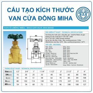 Cấu tạo kích thước van cửa đồng miha