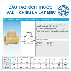 Cấu tạo thông số Van 1 chiều đồng lá lật MBV